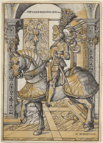 Equestrian Portrait of the Emperor Maximilian I by Hans Burgkmair, print, 1508