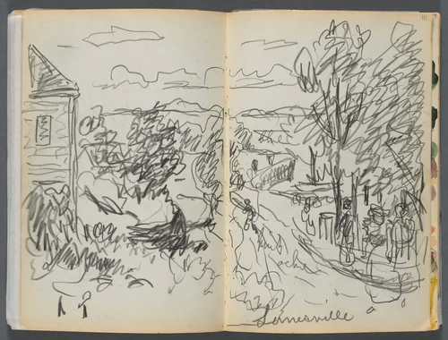 Sketchbook- The Granite Shore Hotel, Rockport, page 110 &111: "Lanesville" by Maurice Prendergast, book, 1905-1910