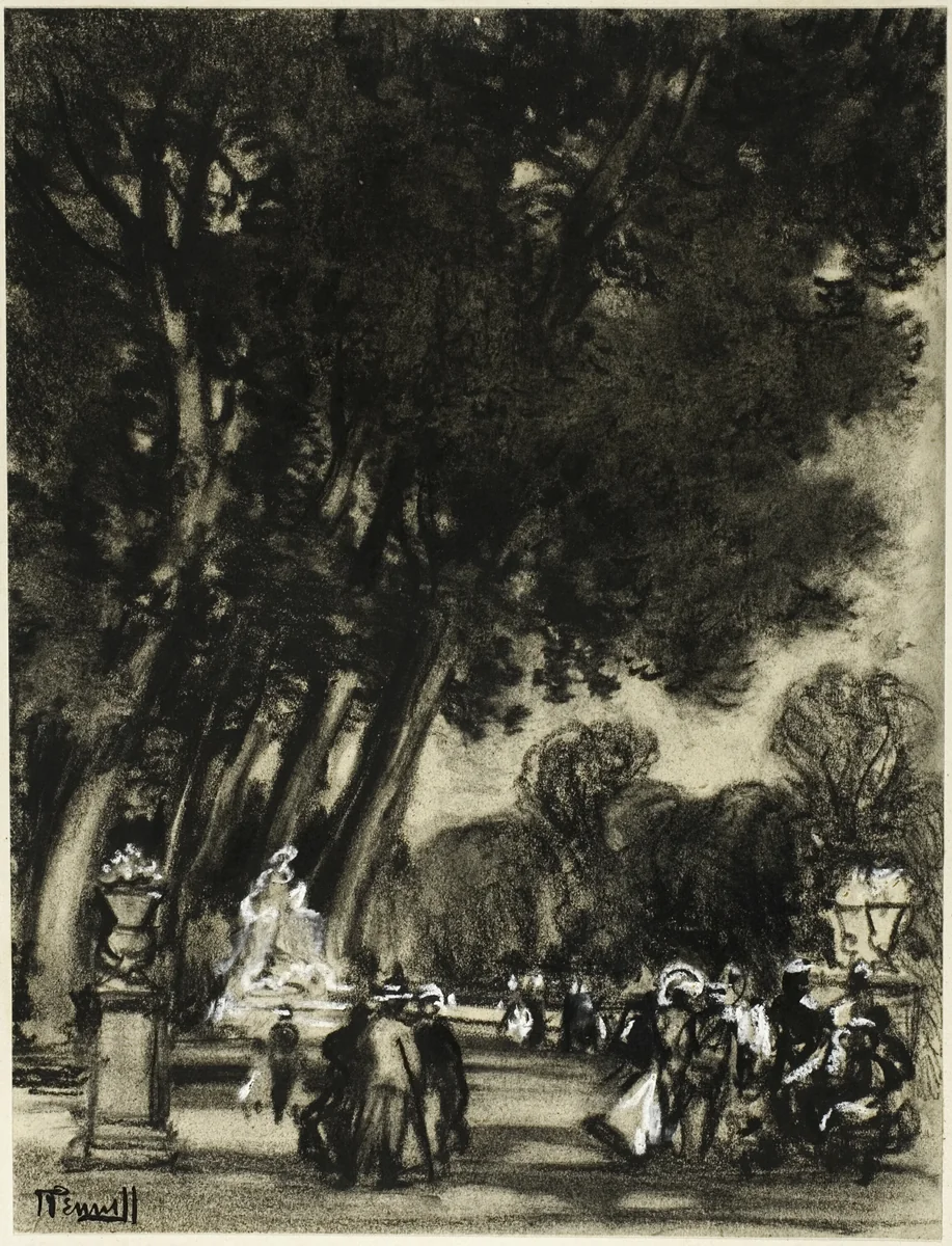 The Garden of the Island, Aranjuez by Joseph Pennell, drawing, 1898-1908