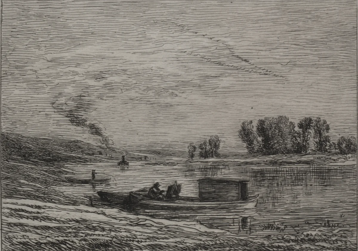 The Boat in Conflans by Charles-François Daubigny, print, 1866