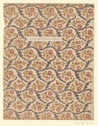 Blad met strooipatroon van bloemen tussen takken by anonymous, other, 1750-1900