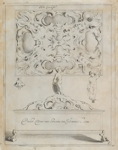 Plate 9, from "Verscheyde Constige Vindigen om in Gout, Silver, Hout en Steen te wercken" by Michiel Mosyn, book, 1651-1653