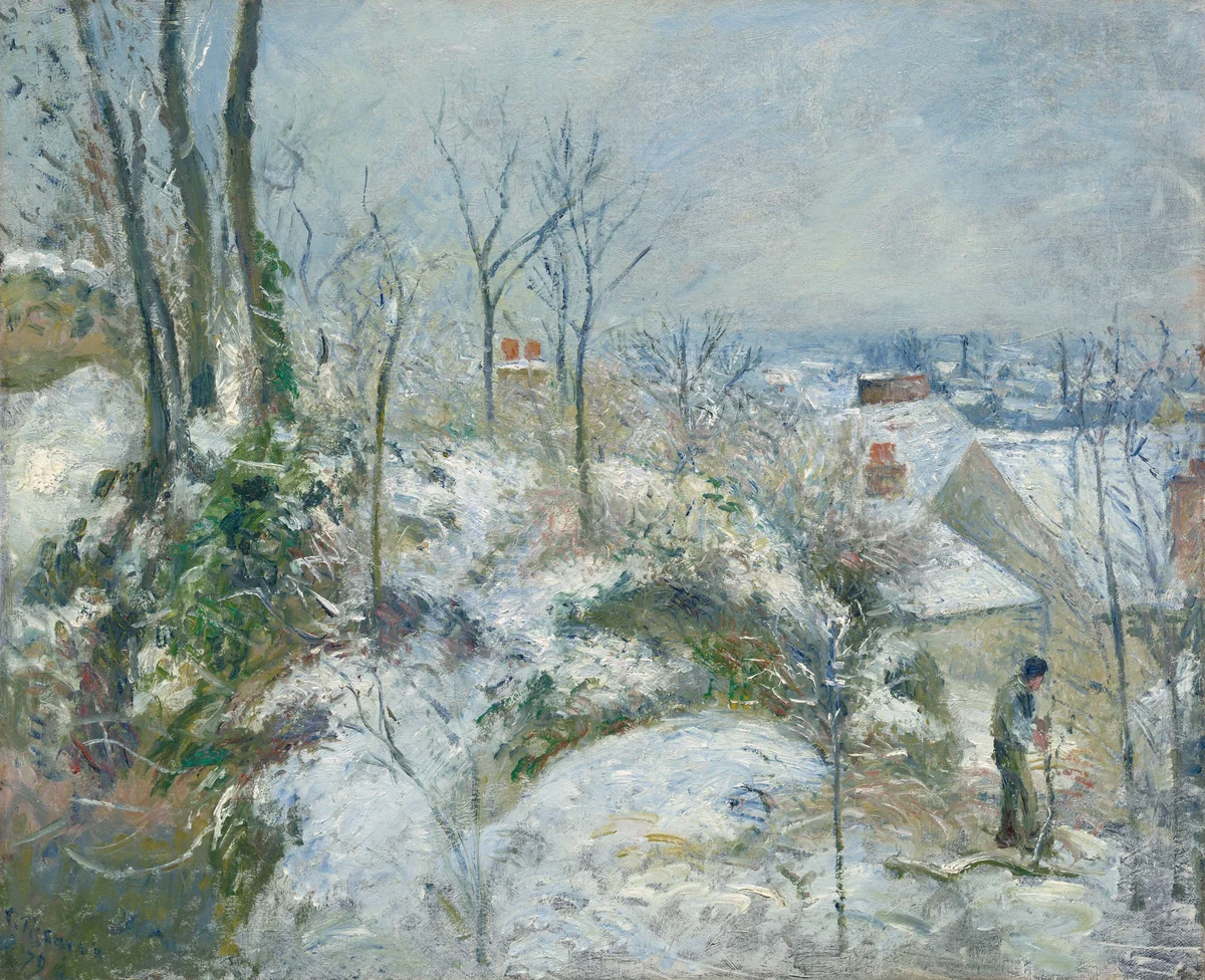 Rabbit Warren at Pontoise, Snow by Camille Pissarro, painting, 1879