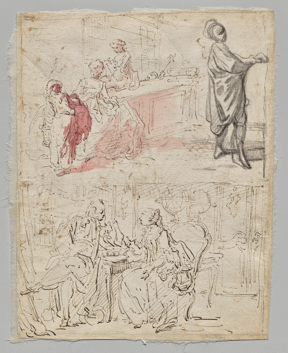 Theatre Scene (recto) by Gabriel de Saint-Aubin, drawing, 1760-1780