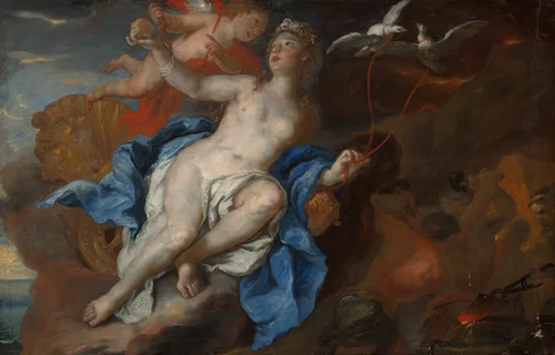 Venus and Cupid at the Forge of Vulcan by Johann Michael Rottmayr, painting, 1690-1695