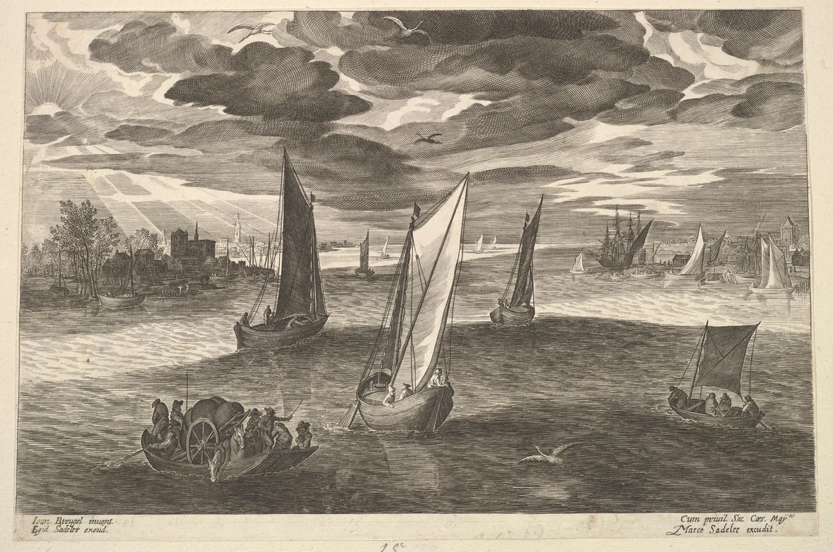Riverscape with Boats by Aegidius Sadeler II, print, 1568-1629