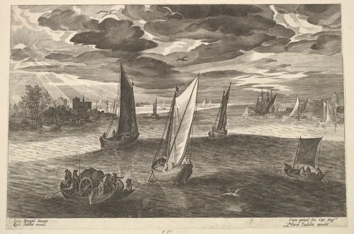 Riverscape with Boats by Aegidius Sadeler II, print, 1568-1629