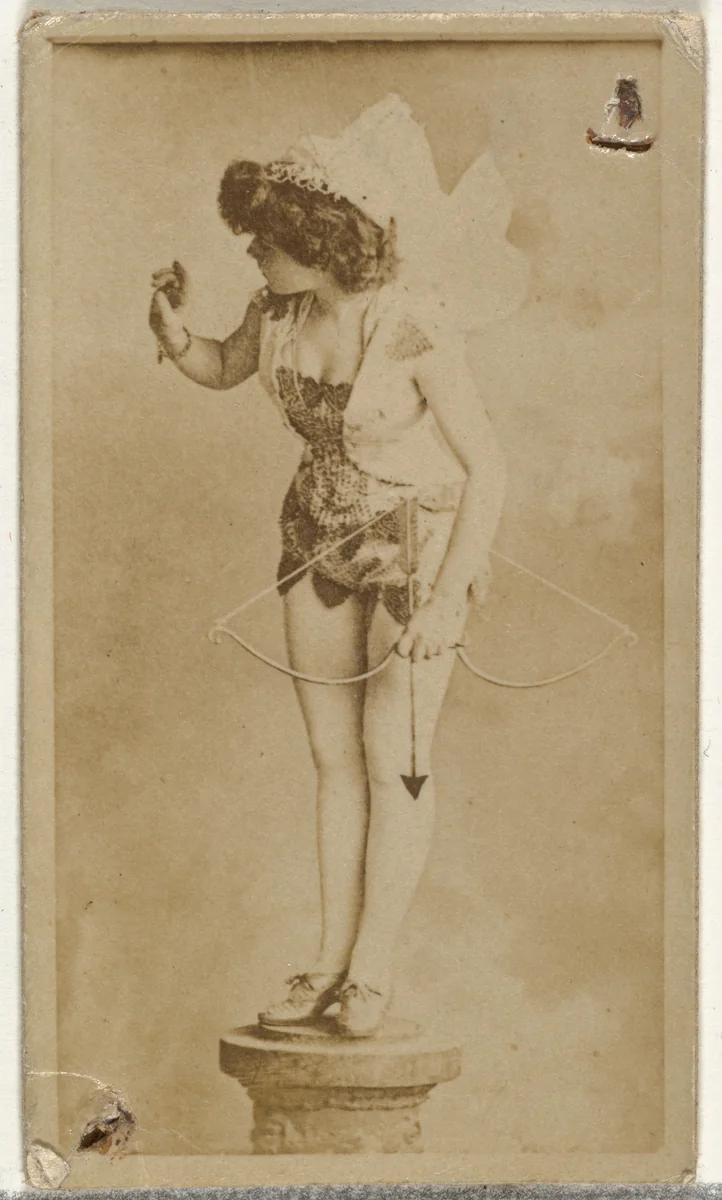 [Actress dressed as cupid perched on prop column], from the Actors and Actresses series (N145-8) issued by Duke Sons & Co. to promote Duke Cigarettes by W. Duke, Sons & Co., photograph, 1890-1895