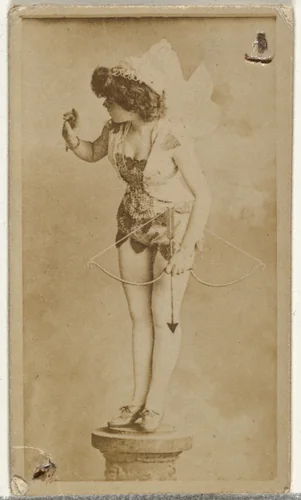 [Actress dressed as cupid perched on prop column], from the Actors and Actresses series (N145-8) issued by Duke Sons & Co. to promote Duke Cigarettes by W. Duke, Sons & Co., photograph, 1890-1895
