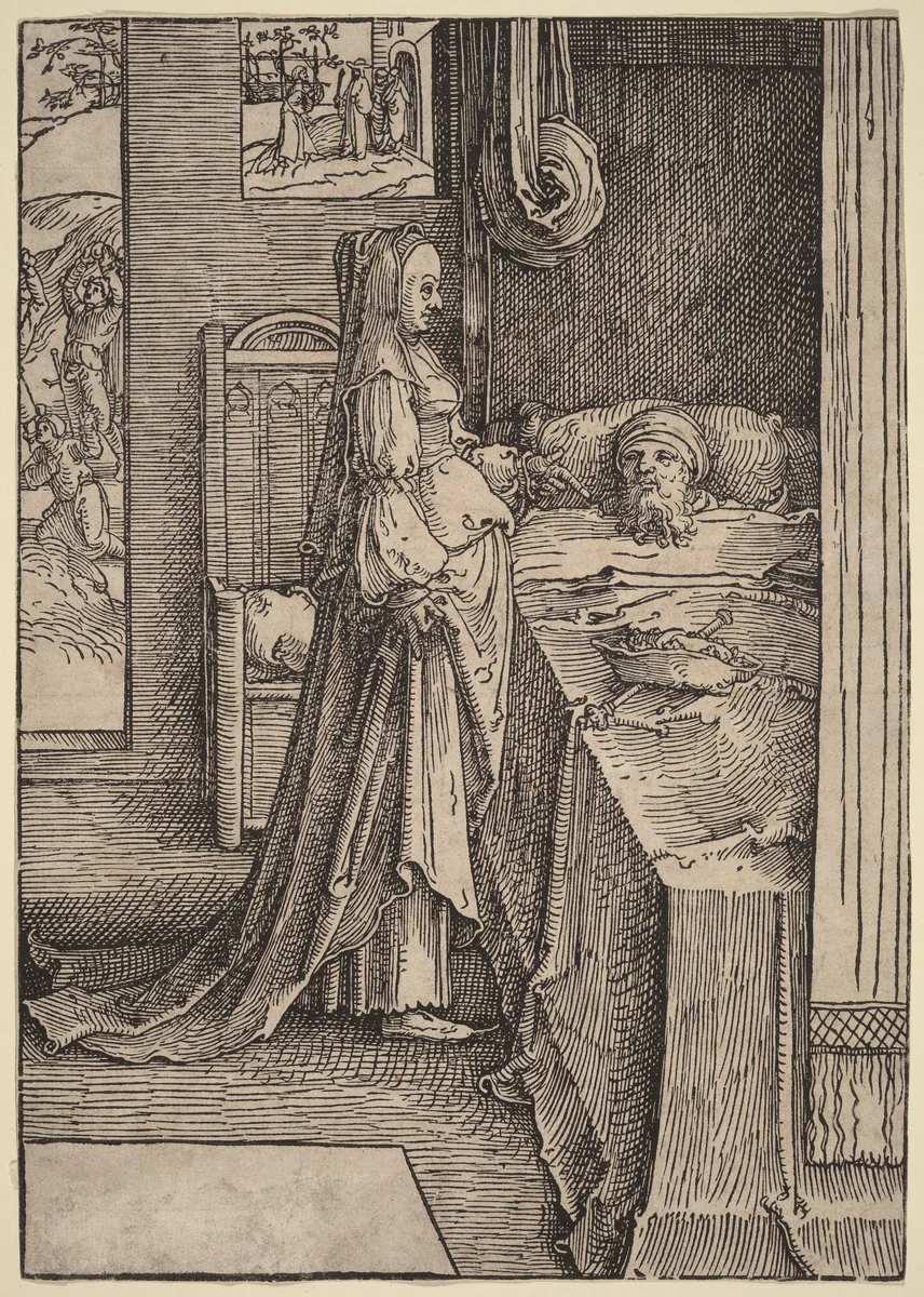 Jezebel Promising Naboth's Vineyard to King Ahab by Lucas van Leyden, print, 1516-1519