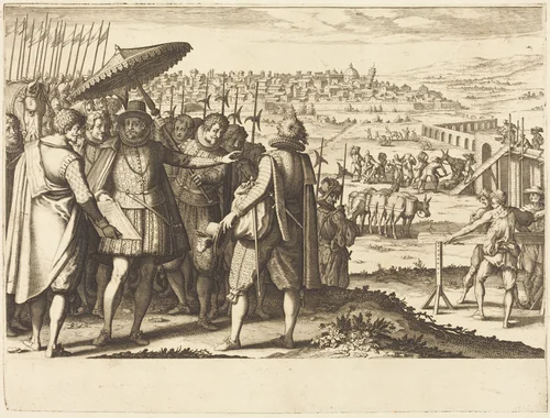 Restoration of the Aqueduct at Pisa by Jacques Callot, print, 1614