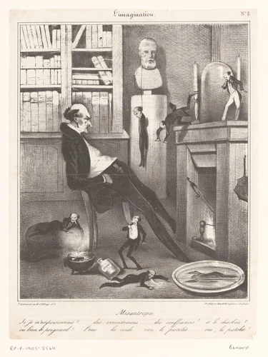Karikatuur van een misantroop die bedenkt hoe hij zelfmoord zal plegen by Honoré Daumier, other, 1833