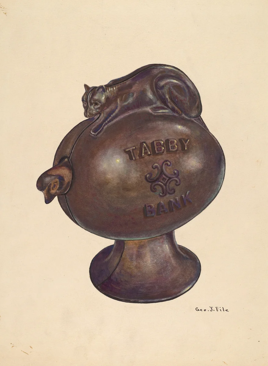 Toy Bank: Tabby Cat by George File, index of american design, 1937