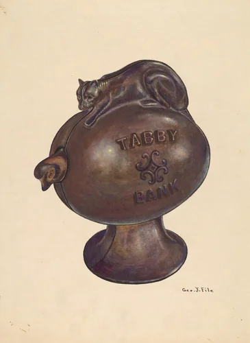 Toy Bank: Tabby Cat by George File, index of american design, 1937