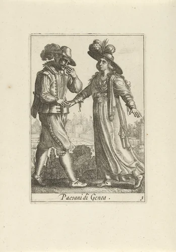 Boerenpaar gekleed volgens de Genuaanse mode by anonymous, print, 1720-1772