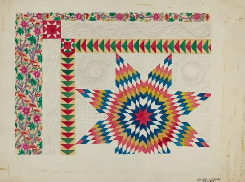 Quilted Applique Coverlet by Edward L. Loper, index of american design, 1936