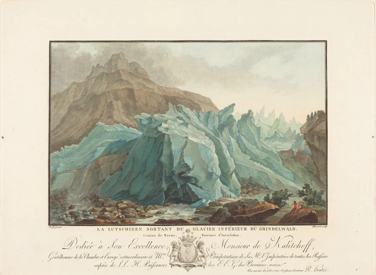 La Lutschinen sortant du Glacier inférieur du Grindelwald by Charles Melchior Descourtis, print, 1785