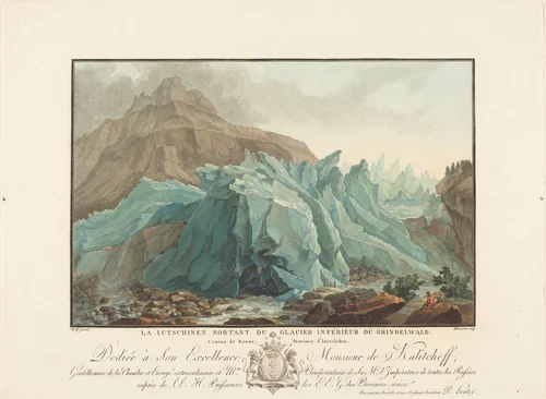 La Lutschinen sortant du Glacier inférieur du Grindelwald by Charles Melchior Descourtis, print, 1785