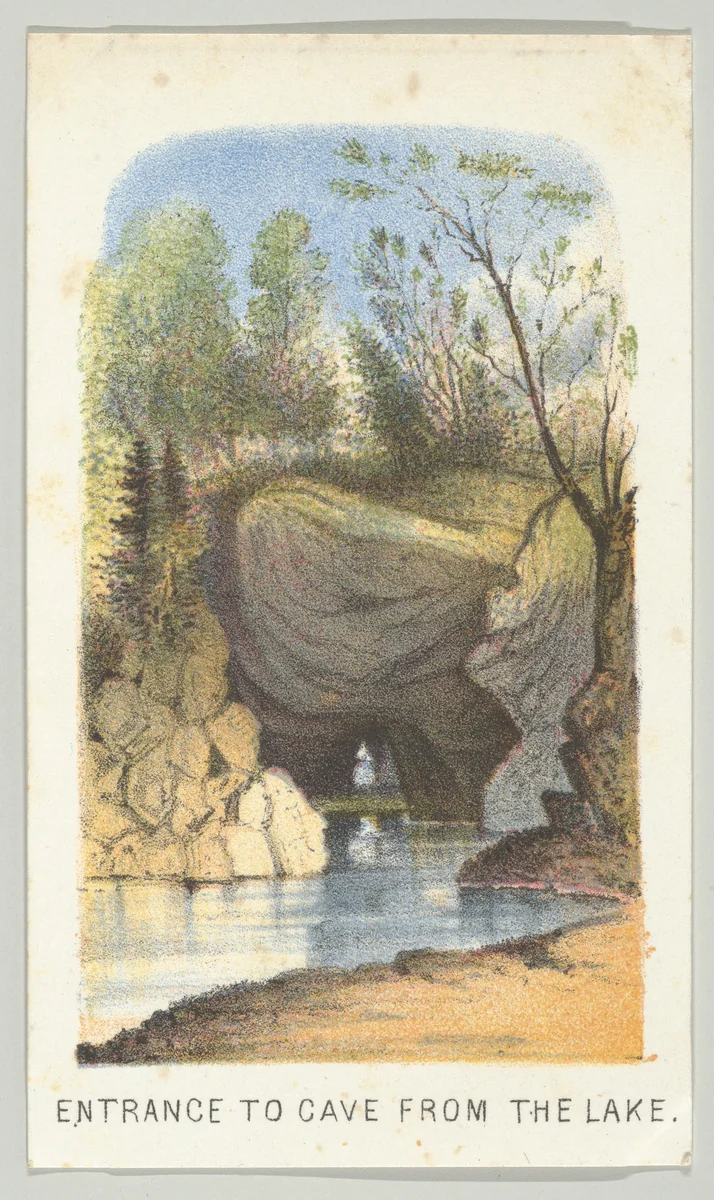 Entrance to Cave from the Lake, from the series, Views in Central Park, New York, Part 2 by Louis Prang & Co., print, 1864