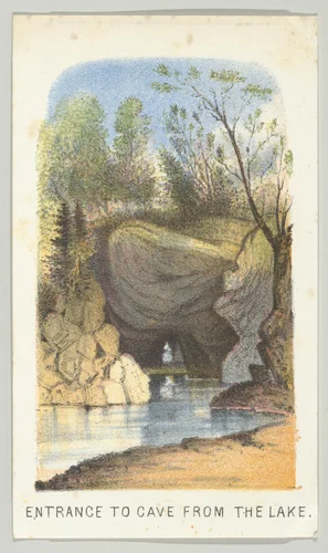 Entrance to Cave from the Lake, from the series, Views in Central Park, New York, Part 2 by Louis Prang & Co., print, 1864