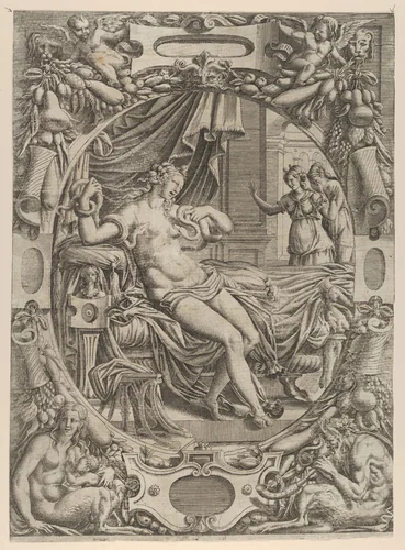Cleopatra Bitten By an Asp by Jean Mignon, print, 1535-1555