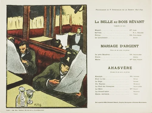 Eighth Performance: La Belle au bois rêvant, Mariage d'argent, Ahasvère, for Le Théatre Libre by Henri Gabriel Ibels, print, 1892-1893