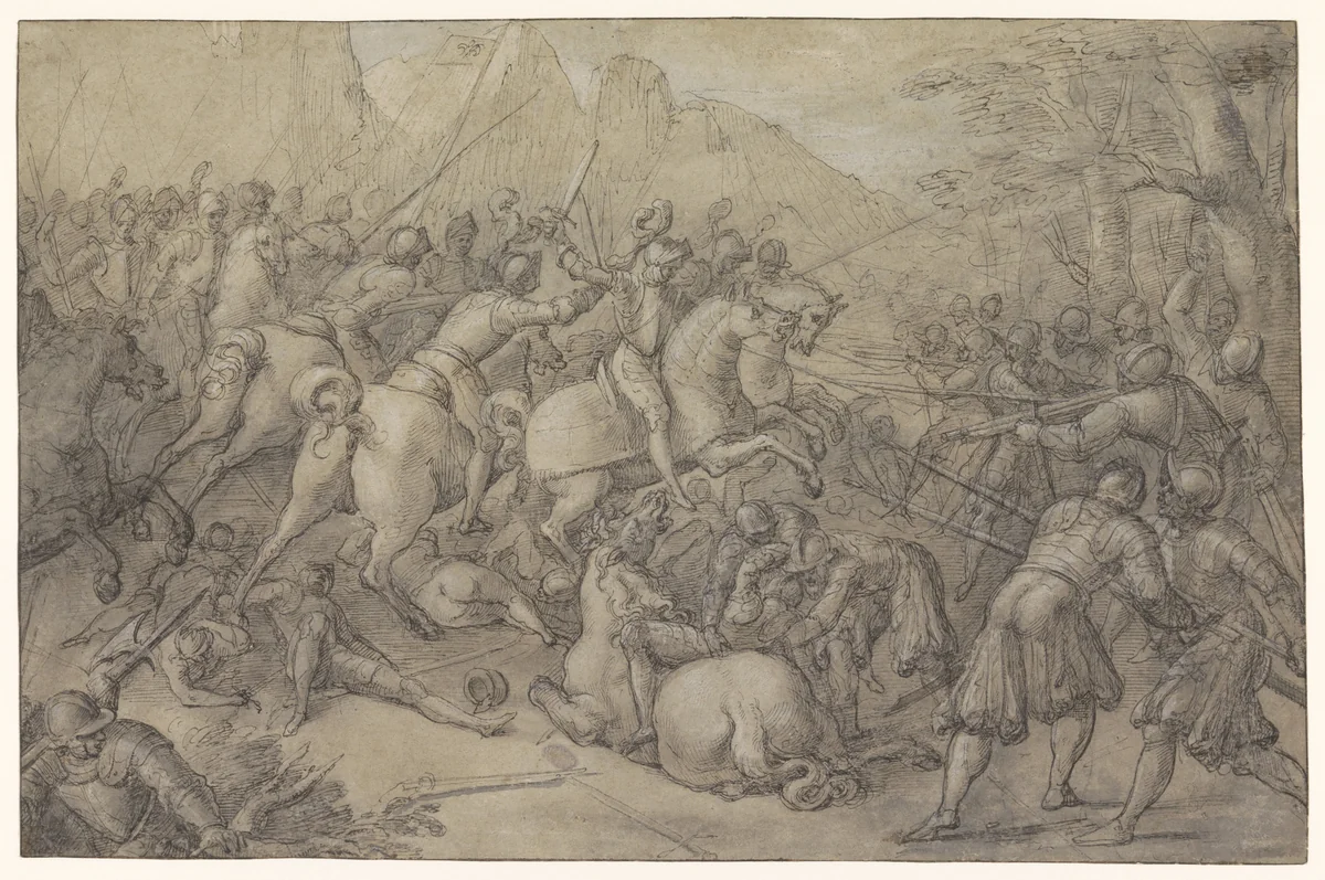 Veldslag by Unknown, drawing, 1542-1600