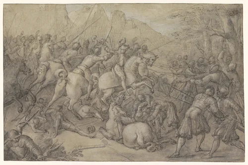 Veldslag by Unknown, drawing, 1542-1600