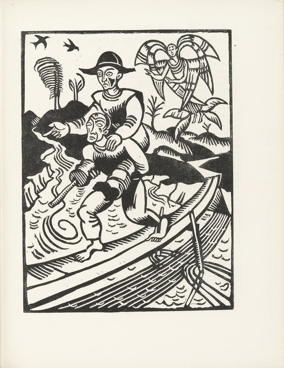 The Blind Man and the Cripple (Der Blinde und der Lahme) (plate, page 75) from the periodical Münchner Blätter für Dichtung und Graphik, vol. 1, no. 5 (May 1919) by Richard Seewald, periodical, 1919