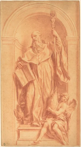 A Sculpture of Saint Benedict in a Niche by Jakob Frey, drawing, 1681-1752
