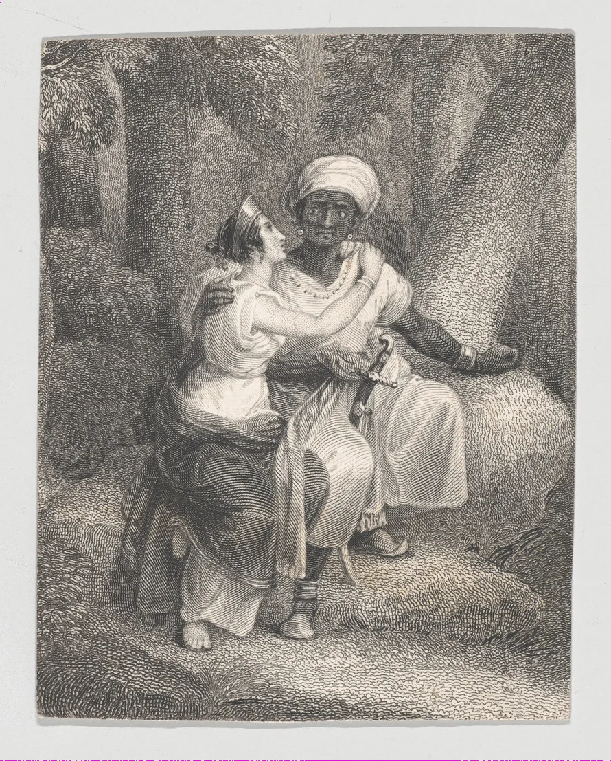 Aaron and Tamora (Shakespeare, Titus Andronicus, Act 2, Scene 3) by Charles Heath, print, 1825-1840
