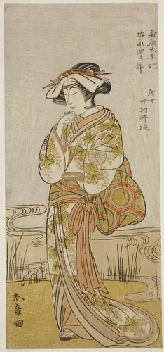 The Actor Nakamura Noshio I as a Dragon Maiden Disguised a Tamanami, in the Play Oyafune Taiheiki, Performed at the Ichimura Theater in the Eleventh Month, 1775 by Katsukawa Shunsho (勝川 春章), print, 1770-1780