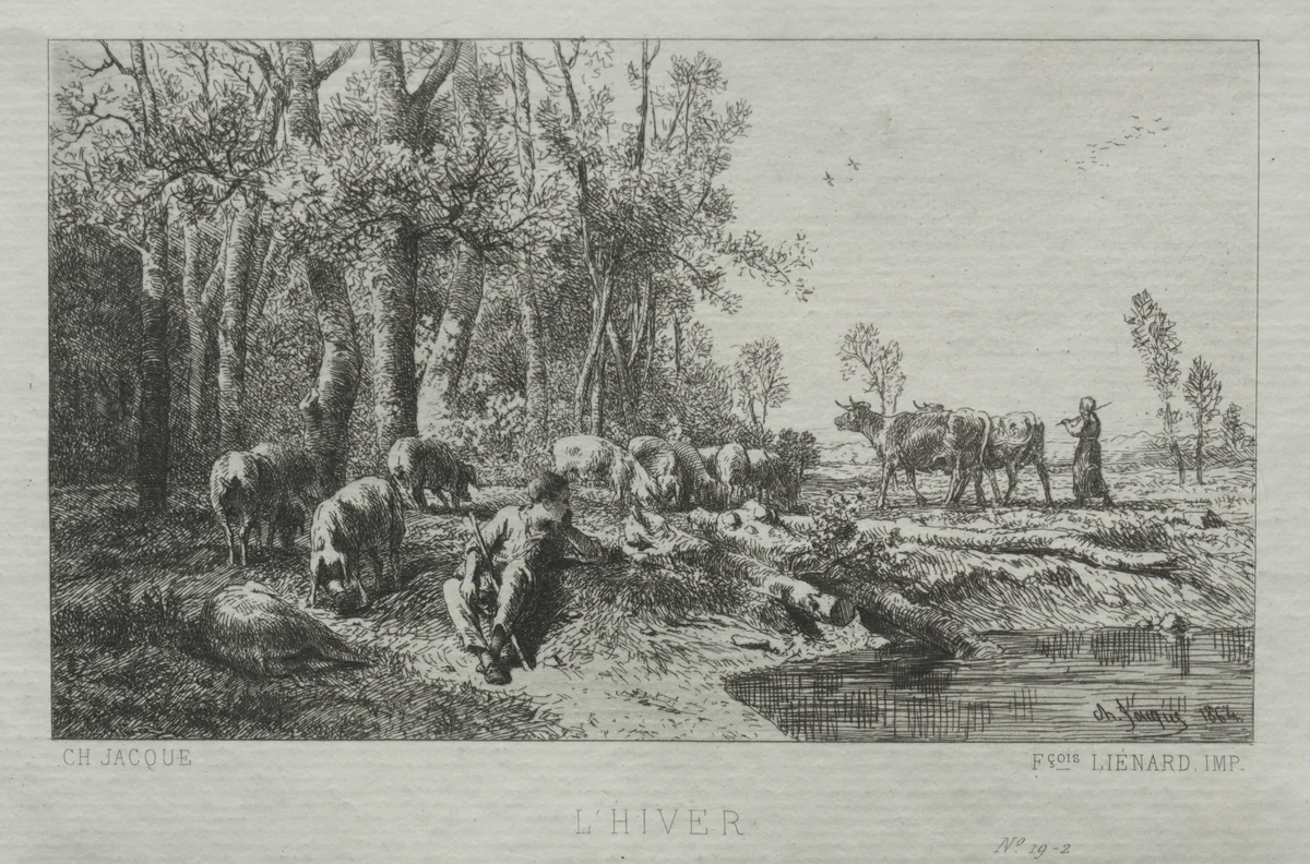 Winter by Charles-Émile Jacque, print, 1864