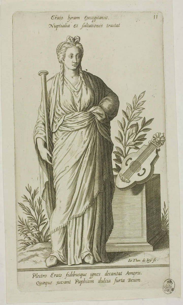 Erato, Muse of Lyric Poetry, plate 11 from Parnassus Biceps by Johann Theodor de Bry Jean-Jacques Boissard, print, 1601