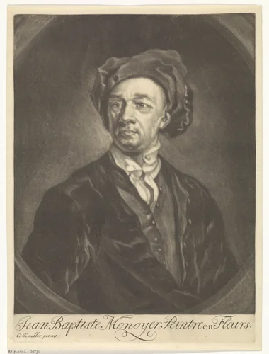 Portret van de schilder Jean Baptiste Monnoyer by Johannes de Groot, print, 1699-1776