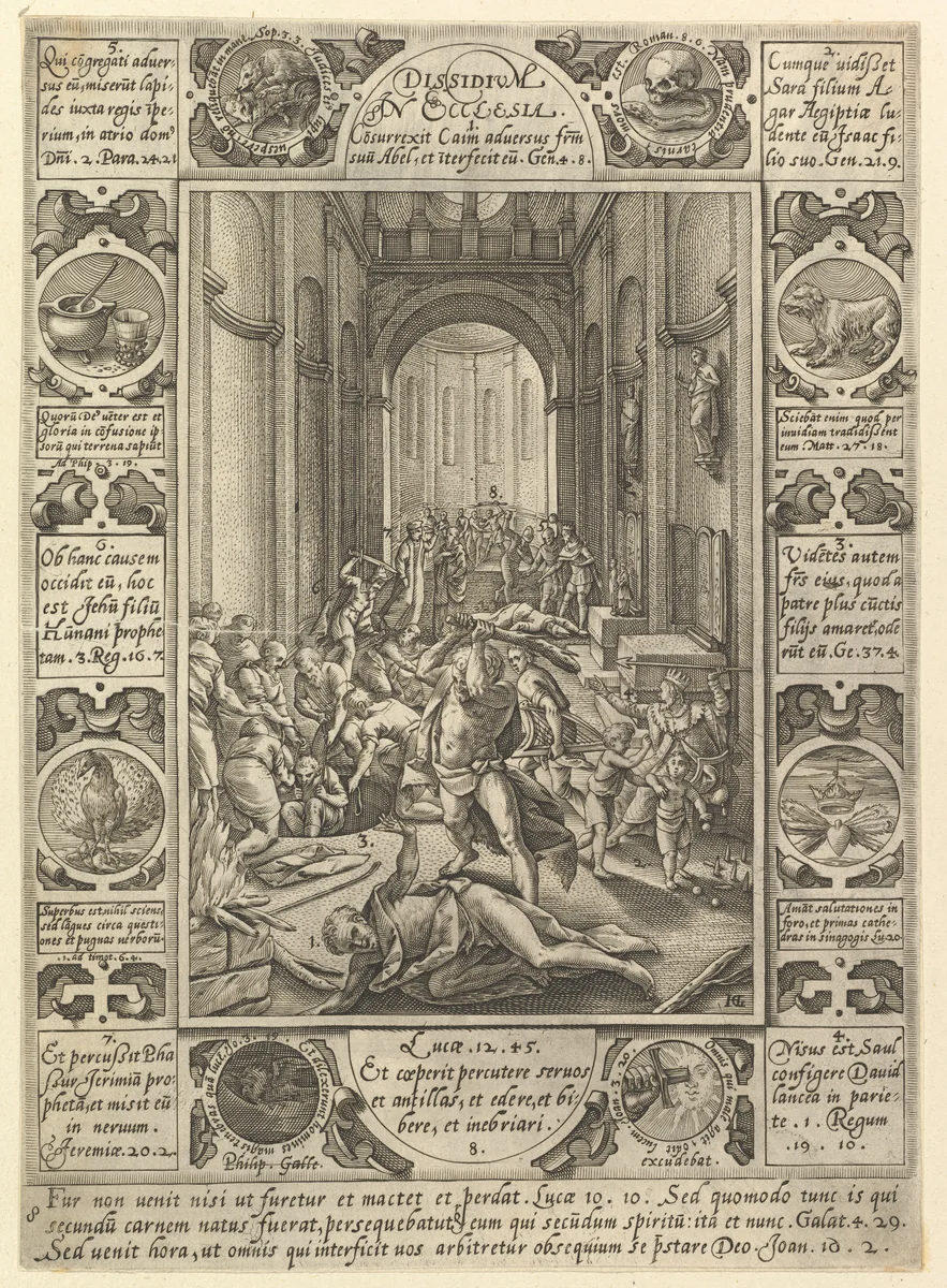 Dissidium In Ecclesia, from "Allegories of the Christian Faith, from Christian and Profane Allegories" by Hendrick Goltzius, print, 1575-1617