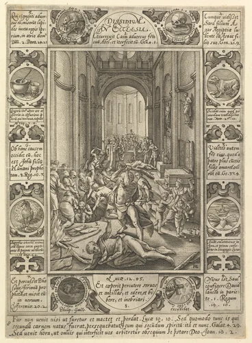 Dissidium In Ecclesia, from "Allegories of the Christian Faith, from Christian and Profane Allegories" by Hendrick Goltzius, print, 1575-1617