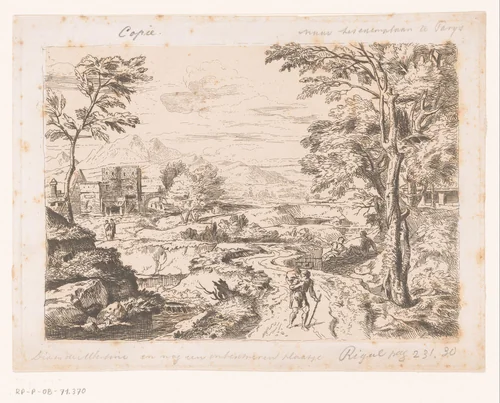 Landschap met reiziger by anonymous, print, 1652-1679