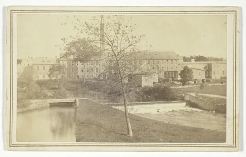 Untitled (river with falls and factory building) by T. Holmes, photograph, 1850-1899