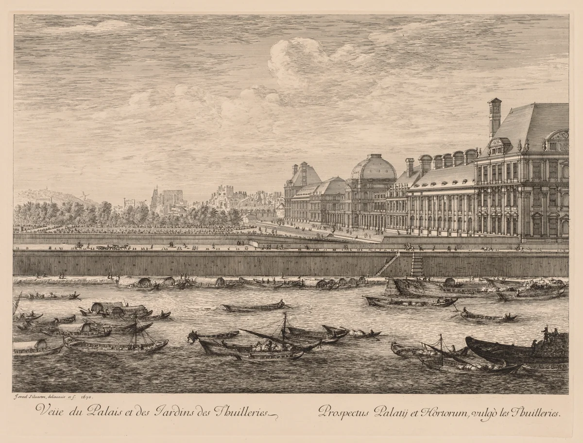 Vue du palais et des jardins des Tuileries, du côté du quai by Israël Silvestre, print, 1670