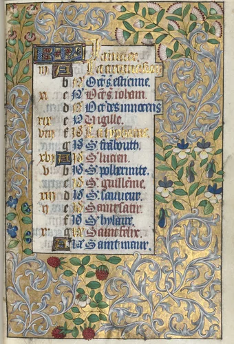 Book of Hours (Use of Rouen): fol. 1r, Calendar Page for January by Master of the Geneva Latini, book, 1465-1475