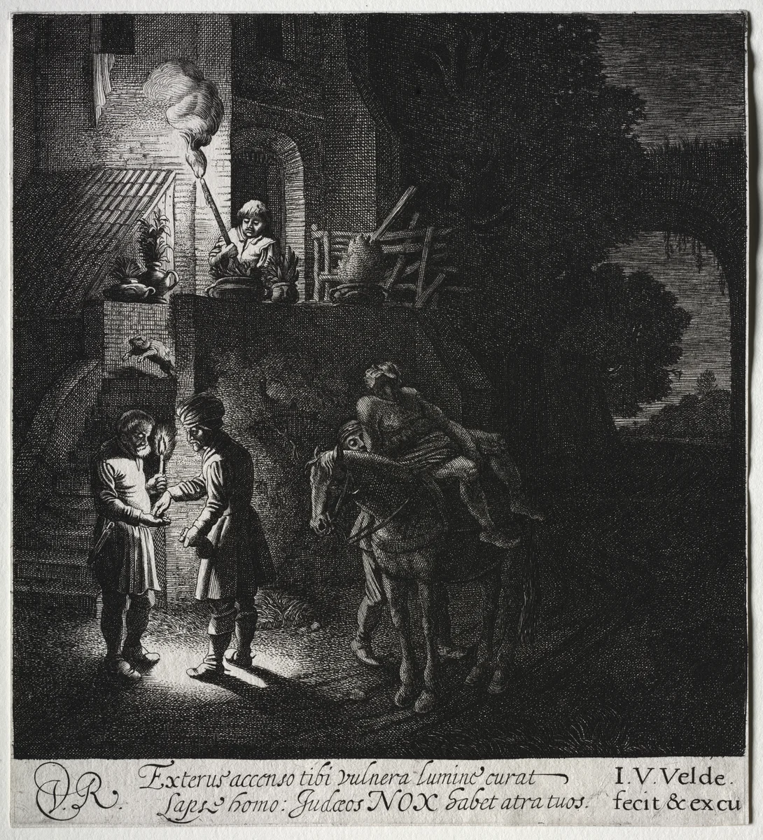The Good Samaritan Paying the Innkeeper by Jan van de Velde, print, 1615-1641