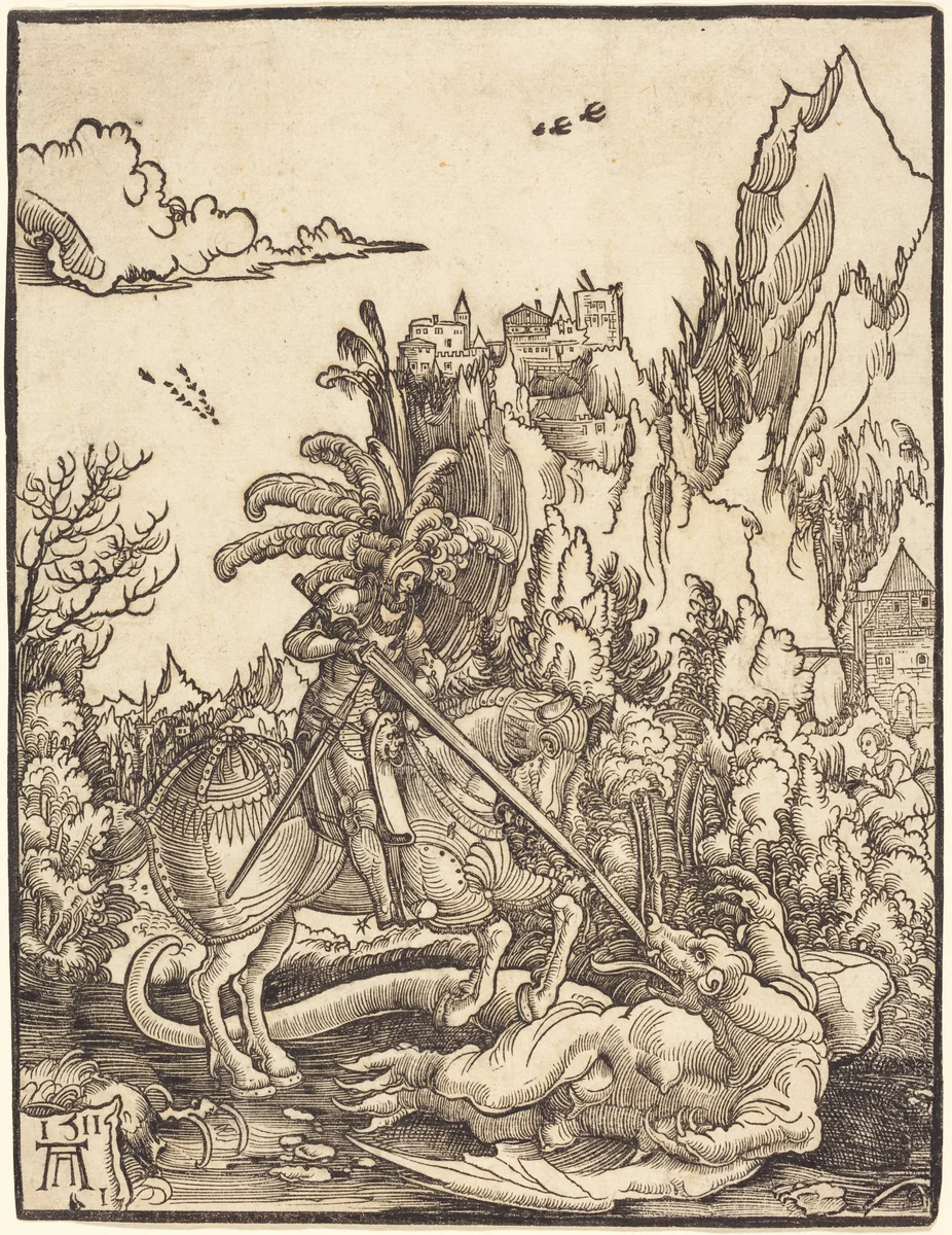 Saint George Slaying the Dragon by Albrecht Altdorfer, print, 1511