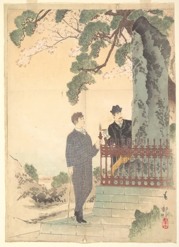 Two Japanese Men in Western Dress by Shunko, print, 1895-1915