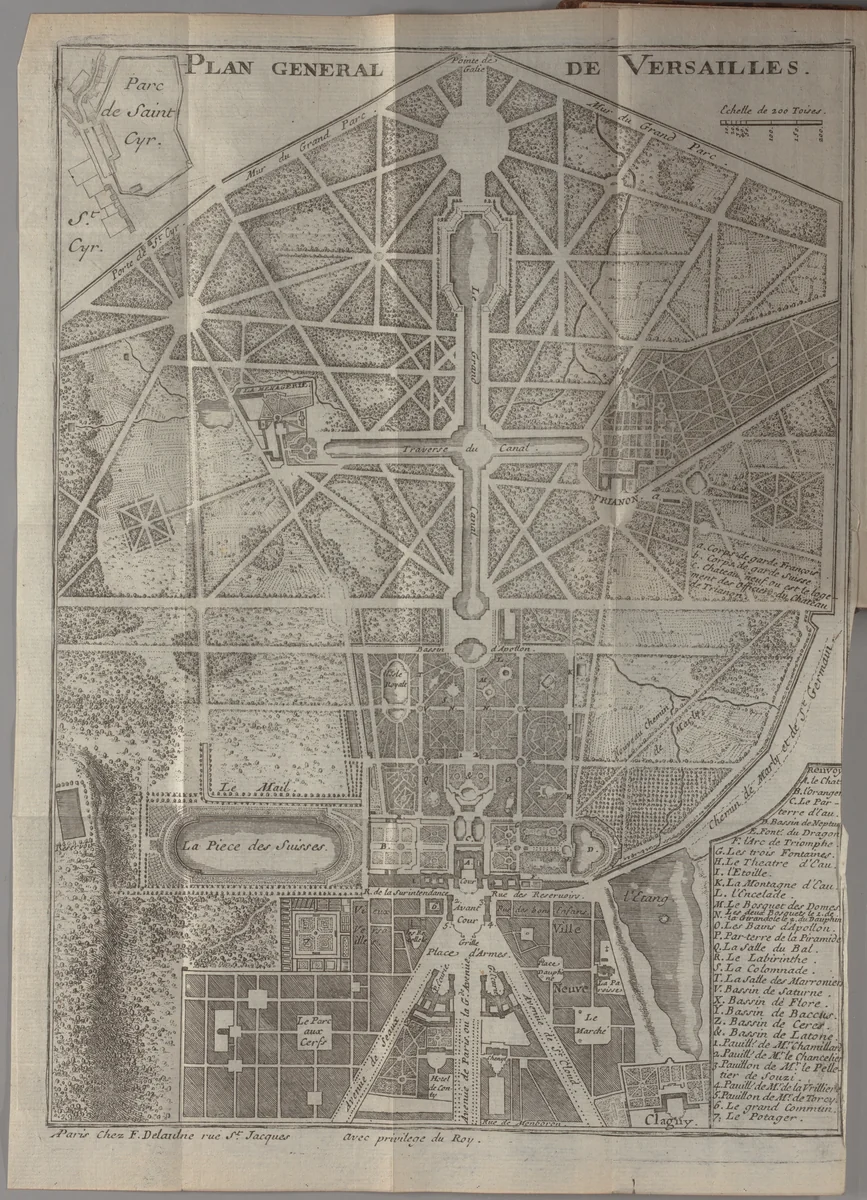 Nouvelle description des chateaux et parcs de Versailles et de Marly : contenant une explication historique de toutes les peintures, tableaux, statues, vases & ornemens qui s'y voient : leurs dimensions : & les noms des peintres, des sculpteurs & des graveurs qui les ont faits by Jean-Aimar Piganiol de La Force, artwork, 1724