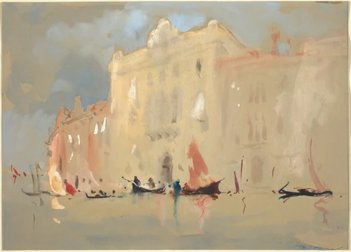 Gondolas Before a Palace on the Grand Canal in Venice by Hercules Brabazon Brabazon, drawing, 1821-1906