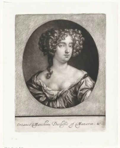 Portret van Hortense Manzini, hertogin van Mazarin by Jan Verkolje, print, 1680