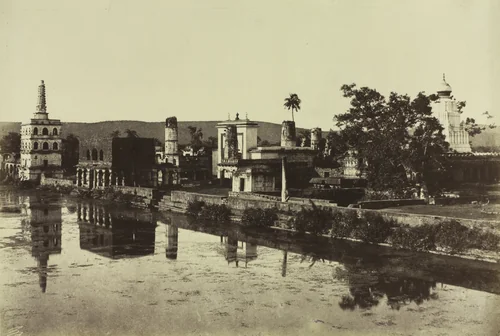 Tank and Temples at Bunshunkuree by Thomas Biggs, photograph, 1852-1862
