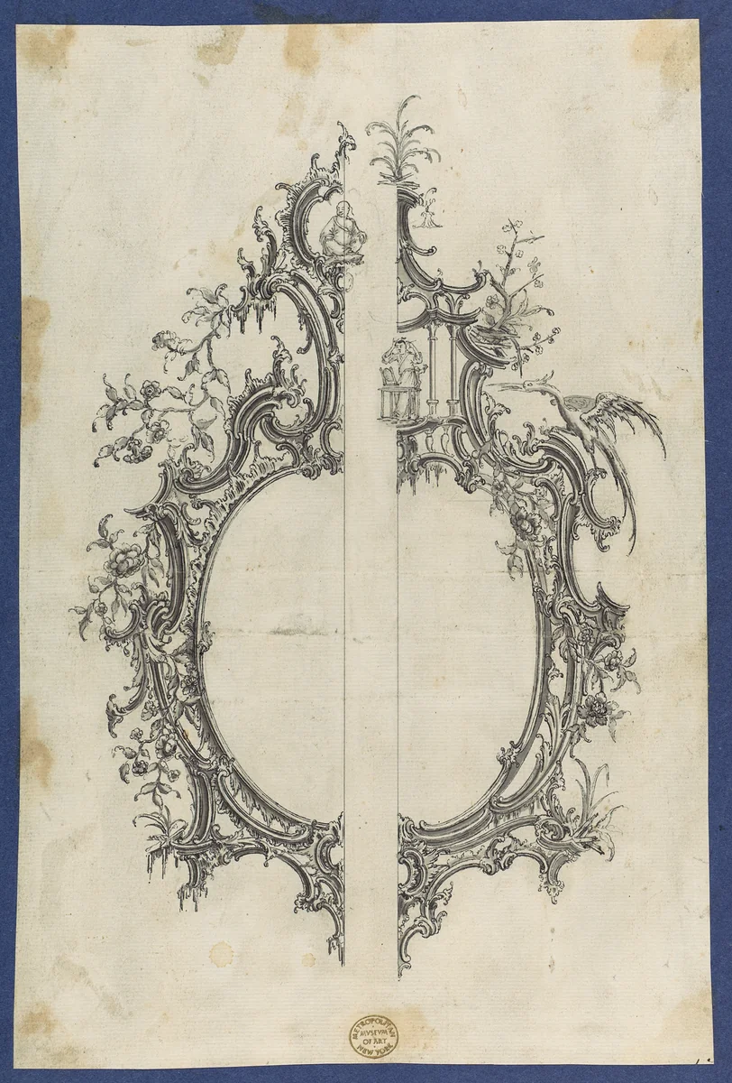 Pier Glass Frames, in Chippendale Drawings, Vol. I by Thomas Chippendale, drawing, 1754