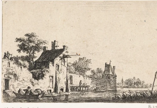 Stadsmuur aan het water by Anthonie Waterloo, print, 1630-1663